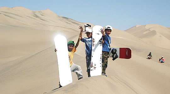 Kids Sandboarding The Nazca's Sand Dunes