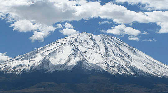 View Of Misty Volcano In The Rainy Season