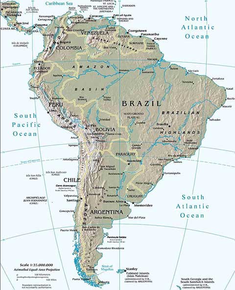 MAPS OF PERU AND TOURISTIC REGIONS. Map of South America. South America Map